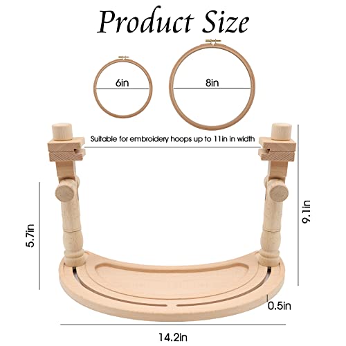 ZOCONE Multifunctional Beech Wood Embroidery Hoop Stand with 2 Pcs 6'' 8'' Embroidery Hoops, Adjustable Rotated Embroidery Stand Cross Stitch Stand, Embroidery Hoop Holder for Embroidery Project (D) - Image 3