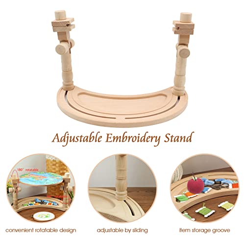 ZOCONE Multifunctional Beech Wood Embroidery Hoop Stand with 2 Pcs 6'' 8'' Embroidery Hoops, Adjustable Rotated Embroidery Stand Cross Stitch Stand, Embroidery Hoop Holder for Embroidery Project (D) - Image 2