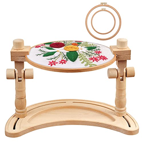 ZOCONE Multifunctional Beech Wood Embroidery Hoop Stand with 2 Pcs 6'' 8'' Embroidery Hoops, Adjustable Rotated Embroidery Stand Cross Stitch Stand, Embroidery Hoop Holder for Embroidery Project (D) - Image 1