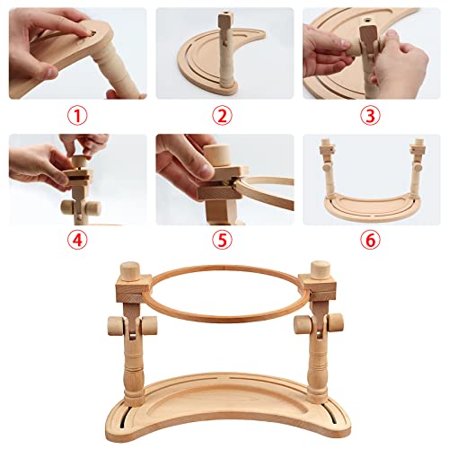 ZOCONE Multifunctional Beech Wood Embroidery Hoop Stand with 2 Pcs 6'' 8'' Embroidery Hoops, Adjustable Rotated Embroidery Stand Cross Stitch Stand, Embroidery Hoop Holder for Embroidery Project (D) - Image 5