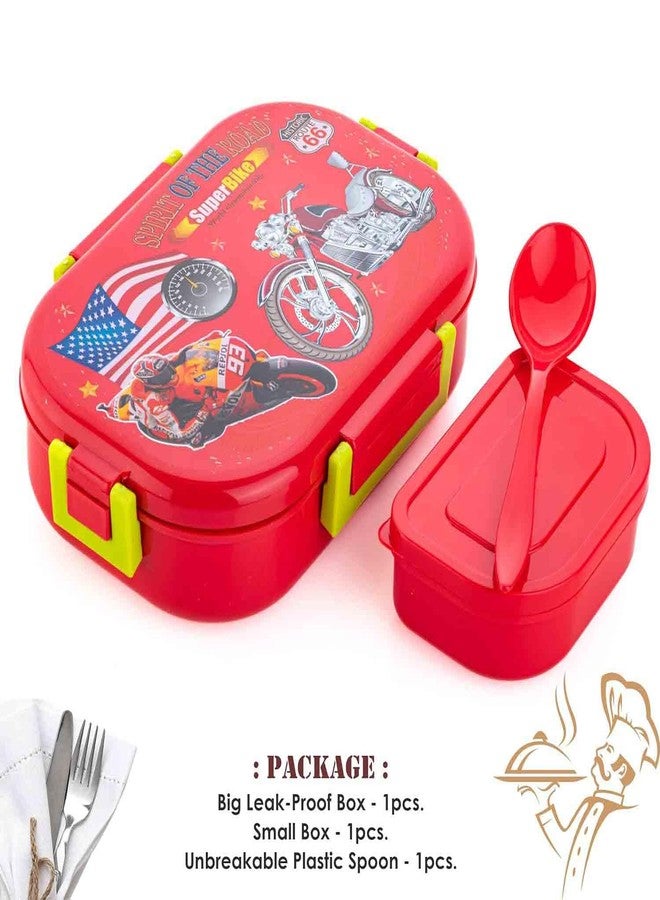 KERFORA Kids Lunch Box with Spoon, BPA-Free Leak-Proof Food Container, Red and Green, 2 Compartments with Unbreakable Lid Lock, 21x15x6 cm (Red) - Image 3