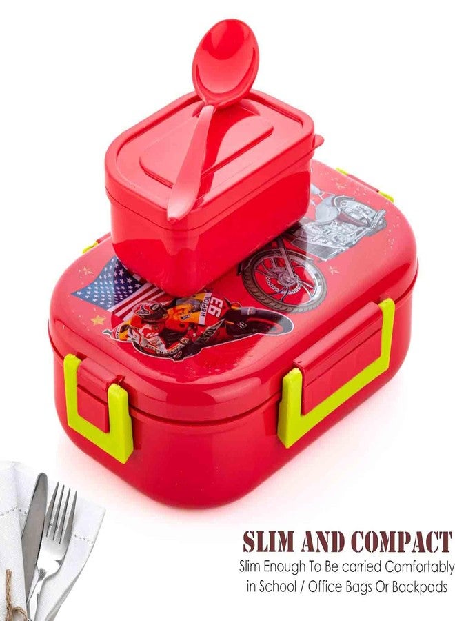 KERFORA Kids Lunch Box with Spoon, BPA-Free Leak-Proof Food Container, Red and Green, 2 Compartments with Unbreakable Lid Lock, 21x15x6 cm (Red) - Image 5