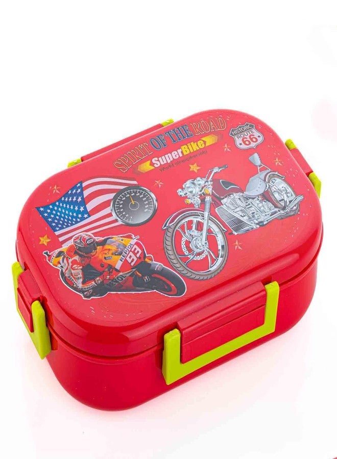 KERFORA Kids Lunch Box with Spoon, BPA-Free Leak-Proof Food Container, Red and Green, 2 Compartments with Unbreakable Lid Lock, 21x15x6 cm (Red) - Image 1