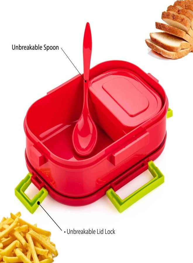 KERFORA Kids Lunch Box with Spoon, BPA-Free Leak-Proof Food Container, Red and Green, 2 Compartments with Unbreakable Lid Lock, 21x15x6 cm (Red) - Image 4