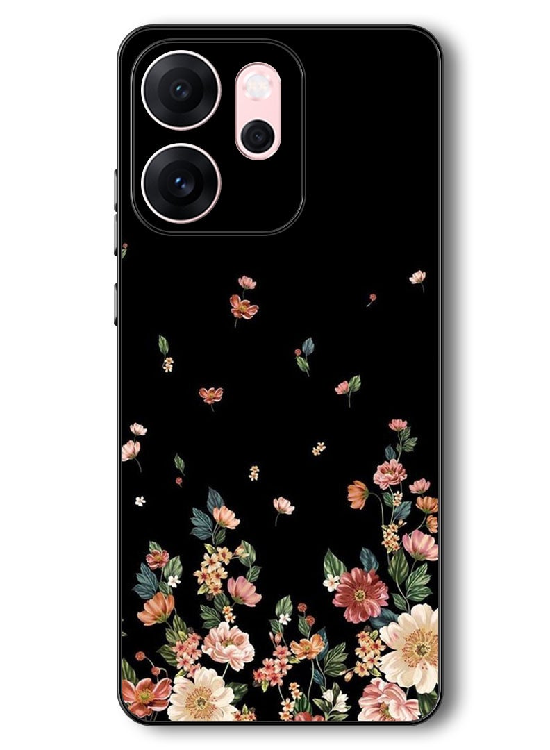 Theodor Case Compatible with Oppo Reno 14 F 6.57 Inch Protection Shockproof Bumper Cover Flowers in Black Background - Image 1