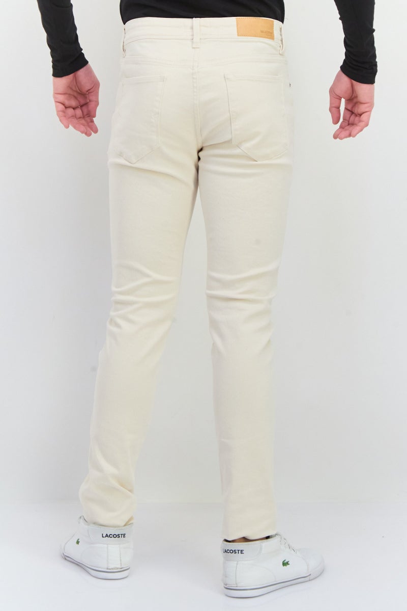 Selected Homme Men Slim Fit Solid Non Stretchable Denim Jeans, Off White - Image 3