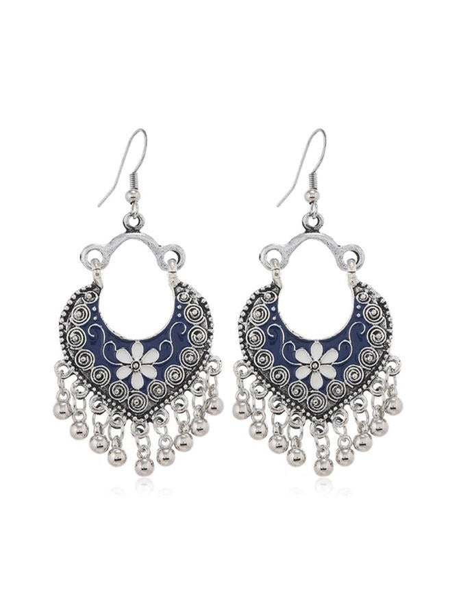 Dtja Boho Flower Ball Tassel Dangle Earrings for Women Girls Silver Plated Enamel Bohemian Chandelier Statement Heart Shape Hoop Beaded Bells Drop Dangling Hook Stud Lightweight Vintage Jewelry Gifts, - Image 1
