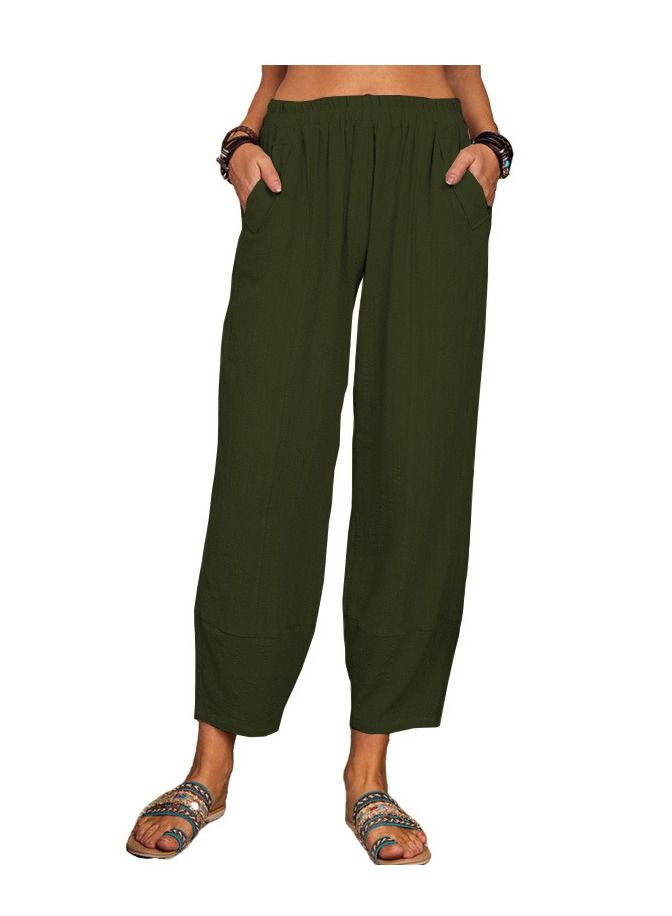 Loquat Summer New Solid Color Loose Cottonfabric Casual Pants Harun Pants  - Image 1
