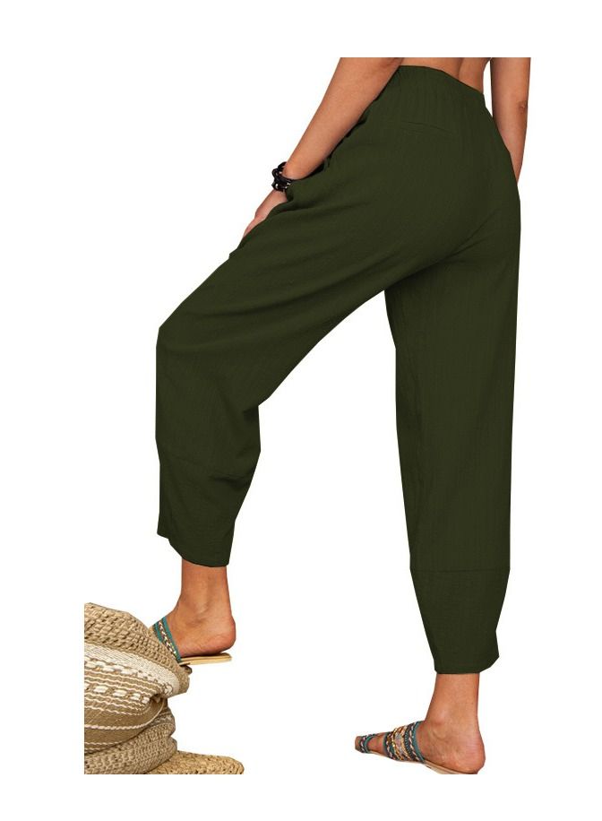 Loquat Summer New Solid Color Loose Cottonfabric Casual Pants Harun Pants  - Image 2