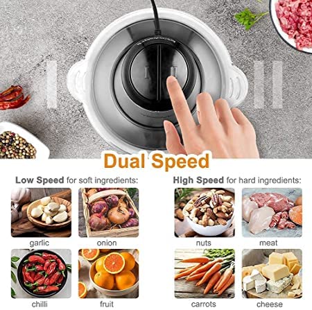 MYPS مطحنة لحم كهربائية من الفولاذ المقاوم للصدأ مع وعاء خلاط طعام المطبخ لفرم اللحم والخضروات والبصل والثوم وشرائح الفاكهة والمكسرات ومطحنة الطعام - Image 2