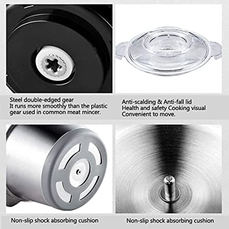 MYPS مطحنة لحم كهربائية من الفولاذ المقاوم للصدأ مع وعاء خلاط طعام المطبخ لفرم اللحم والخضروات والبصل والثوم وشرائح الفاكهة والمكسرات ومطحنة الطعام - Image 4