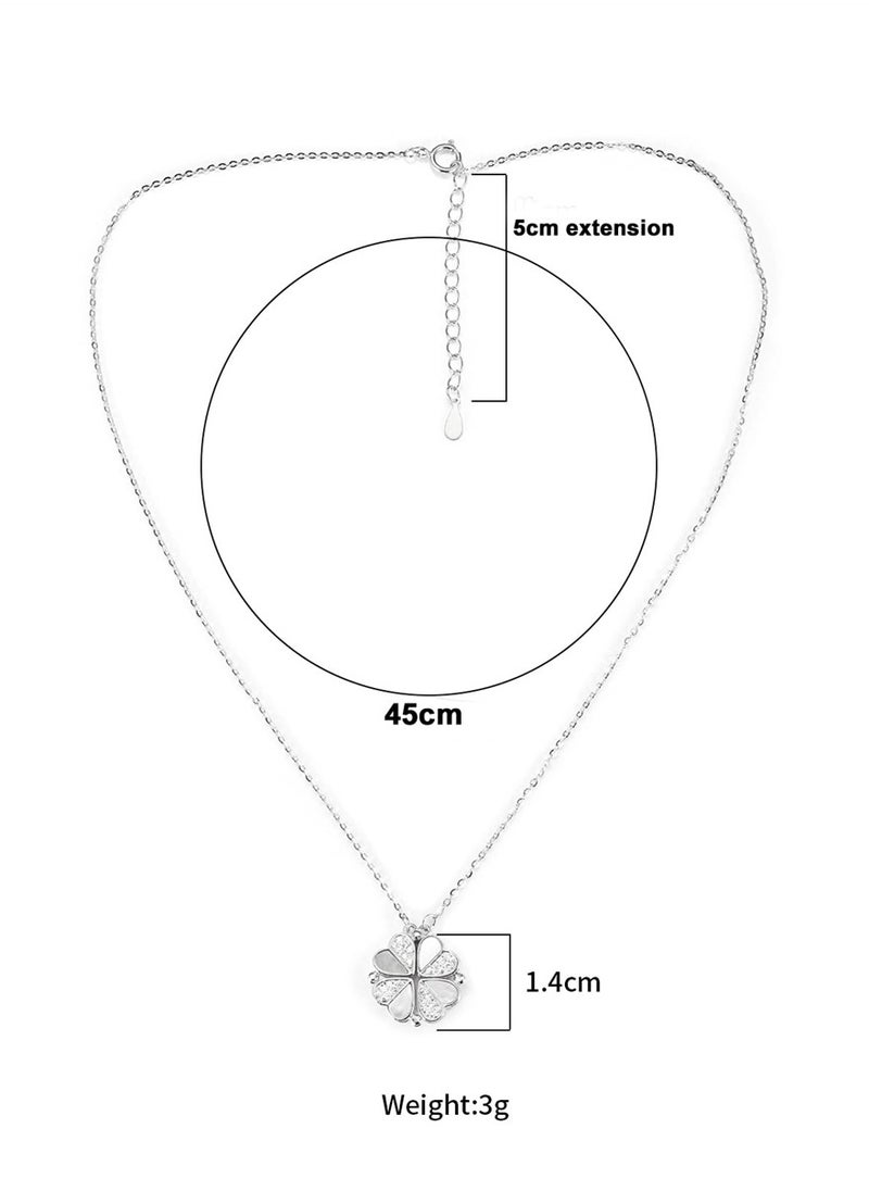 SYOSI - Sterling Silver Four Leaf Clover Necklace with Cubic Zirconia, Silver 925 Heart Magnetic Necklace for Women, Lucky Clover Charm Pendant - Image 1