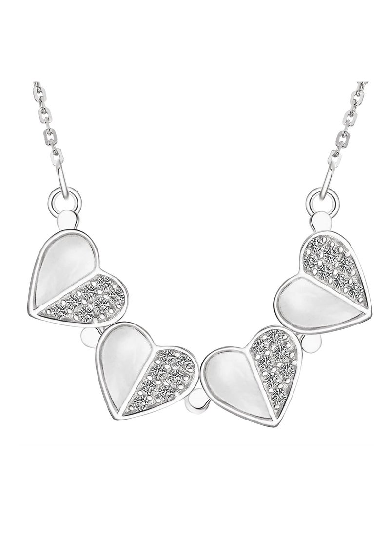 SYOSI - Sterling Silver Four Leaf Clover Necklace with Cubic Zirconia, Silver 925 Heart Magnetic Necklace for Women, Lucky Clover Charm Pendant - Image 1