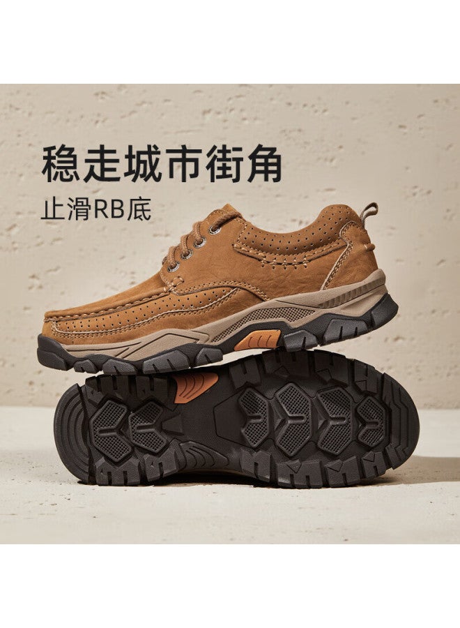 CAMELJEANS Camel Men's Casual Sports Shoes Retro Cowhide Work Shoes Thick-soled Fashion All-match P14a307615 Camel Color Size 41 - Image 1