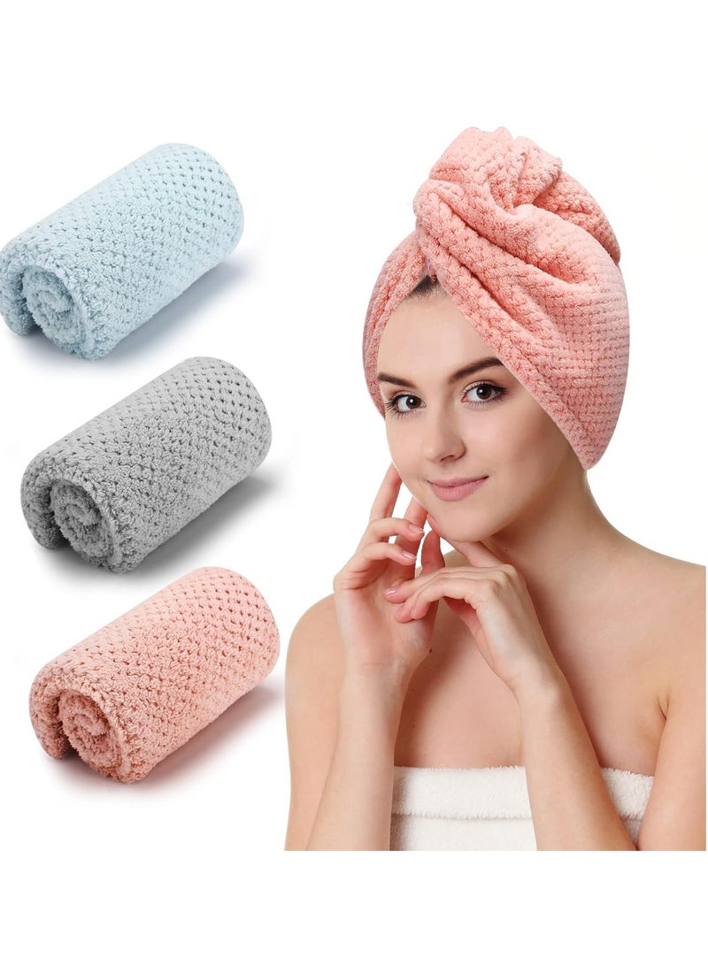 cyleto 3 PCS Microfiber Hair Towel, Hair Wraps for Women Wet Hair, Fast Drying Hair Turban, Anti Frizz Head Towels Wrap for Curly Hair (Grey, Pink, Blue)  - Image 1