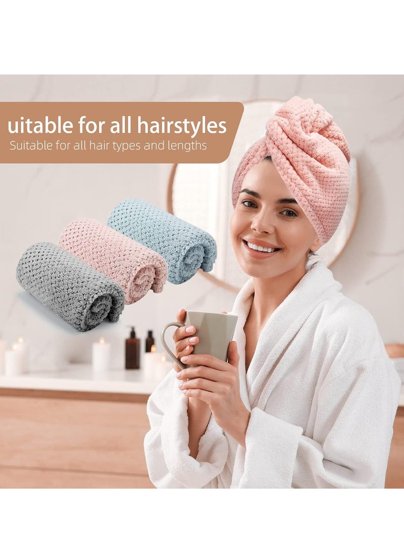cyleto 3 PCS Microfiber Hair Towel, Hair Wraps for Women Wet Hair, Fast Drying Hair Turban, Anti Frizz Head Towels Wrap for Curly Hair (Grey, Pink, Blue)  - Image 2