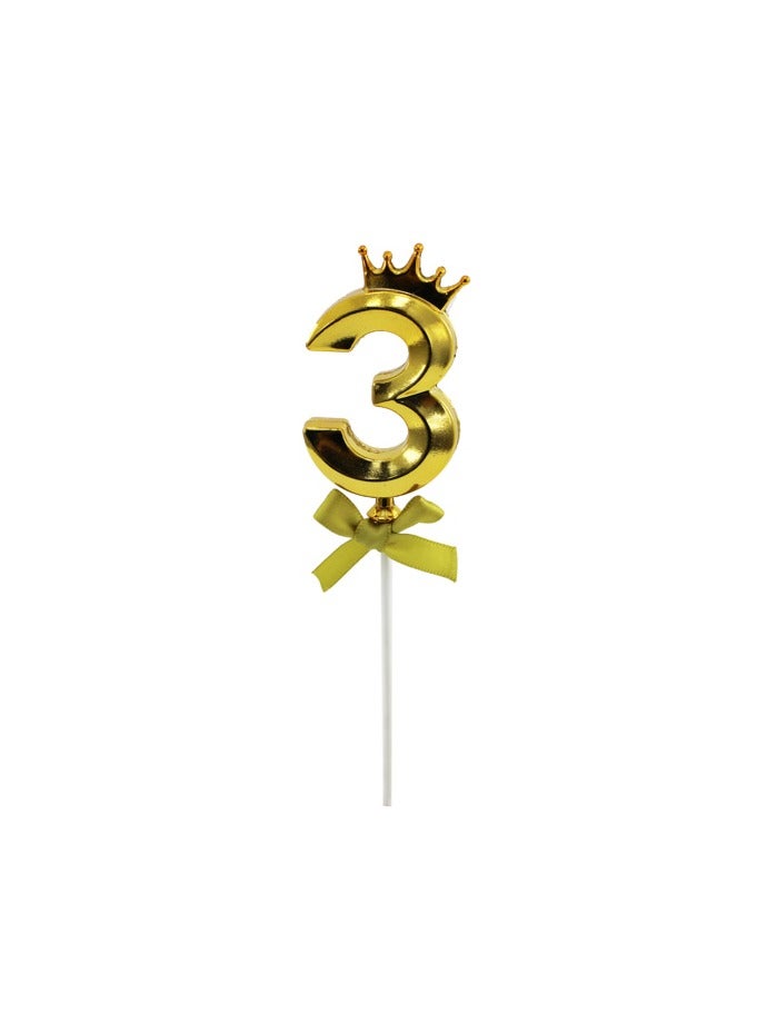 PARTY FUN Plastic Cake Topper Number 3 20cm, Elegant Accent for Celebratory Cakes Golden Color  - Image 1