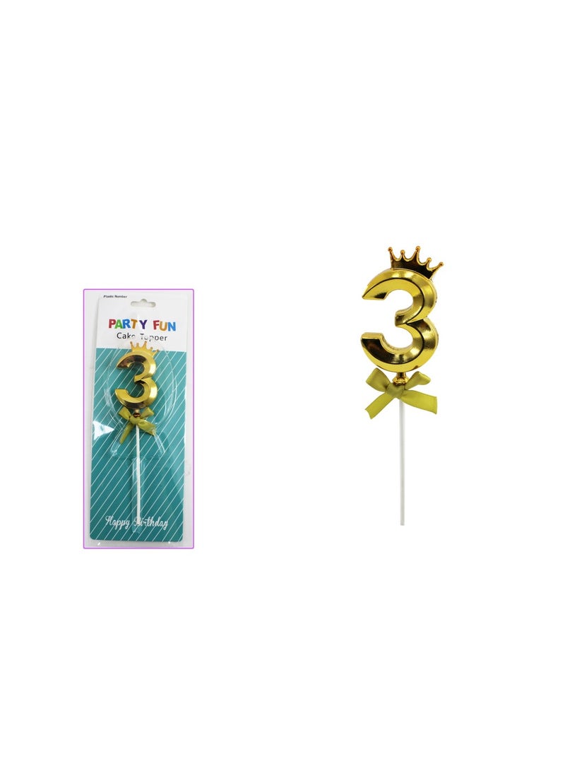 PARTY FUN Plastic Cake Topper Number 3 20cm, Elegant Accent for Celebratory Cakes Golden Color  - Image 2