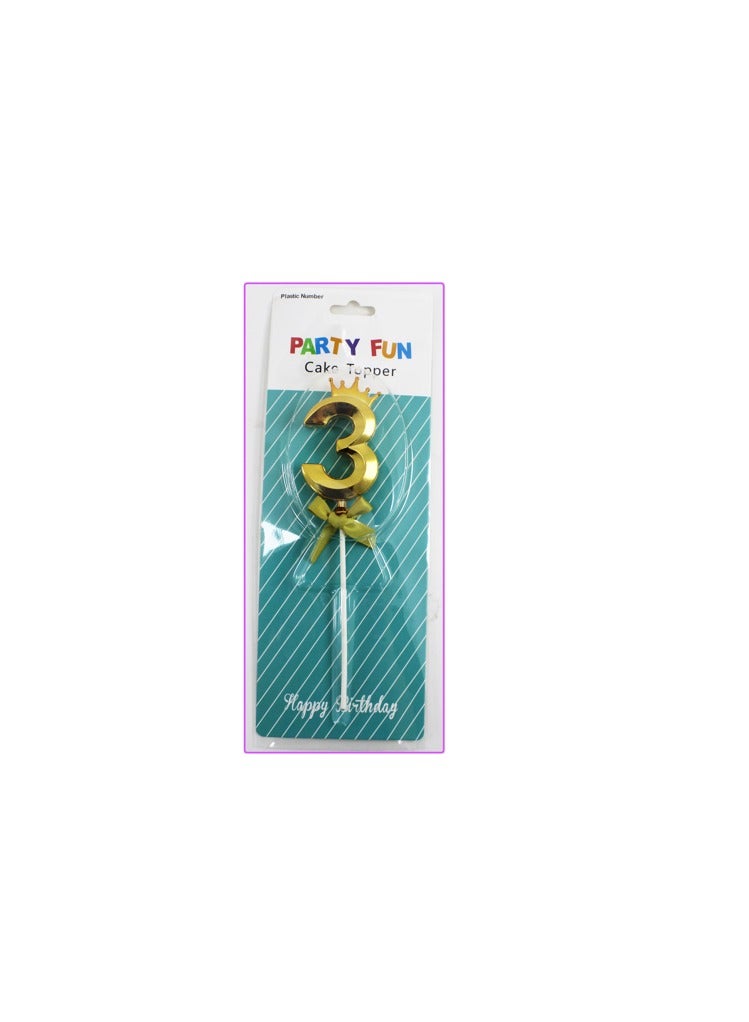 PARTY FUN Plastic Cake Topper Number 3 20cm, Elegant Accent for Celebratory Cakes Golden Color  - Image 3