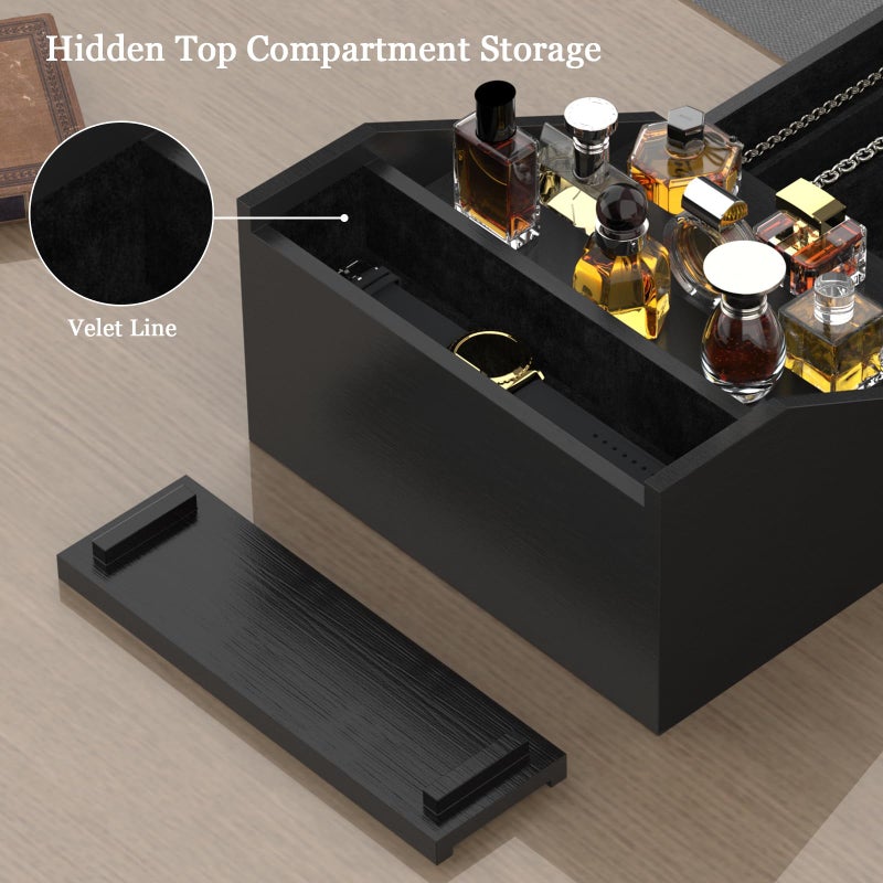 upcessory Wooden Cologne Organizer for Men Enhanced 4 Tier Cologne Stand Shelf Perfume Organizer with Velvet Lined Drawer & Hidden Storage Perfume Display Holder for Dresser Nice Gift (Classy Black) - Image 2