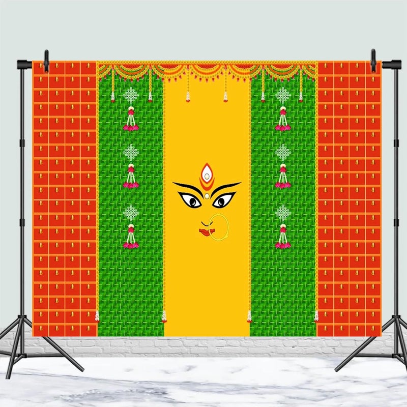 Party Baazaar Navratri Backdrop for Pooja | Traditional Backdrop Decoration Cloth | Puja Decoration Items Background (Pack of 1, Multicolor, Size: 8x5feet) - Image 2
