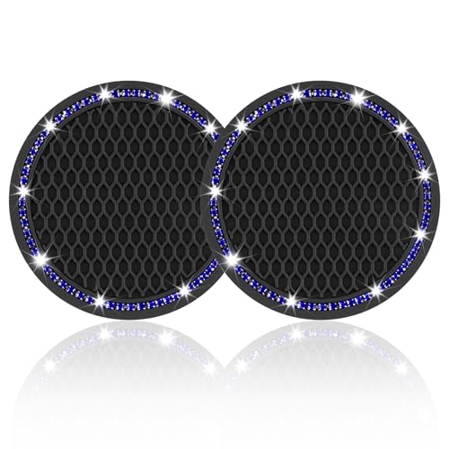JUSTTOP 2 Pack Universal Auto Anti Slip Cup Holder Insert Coaster, Car Cup Holder Coaster, Bling Crystal Rhinestone Car Interior Accessories, Black - Blue - Image 1