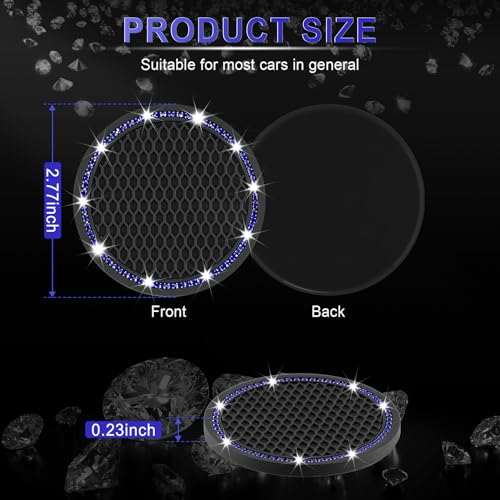 JUSTTOP 2 Pack Universal Auto Anti Slip Cup Holder Insert Coaster, Car Cup Holder Coaster, Bling Crystal Rhinestone Car Interior Accessories, Black - Blue - Image 2