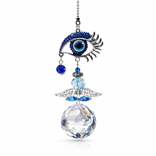 BLUE BEADS Home Decor Evil Eye Hanging Wall Hanging for Diwali Gifts/Perfect for Car Hanging Crystal Angel Suncatcher with Turkish Blue Evil Eye Rainbow Maker - Image 1