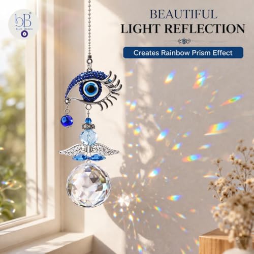 BLUE BEADS Home Decor Evil Eye Hanging Wall Hanging for Diwali Gifts/Perfect for Car Hanging Crystal Angel Suncatcher with Turkish Blue Evil Eye Rainbow Maker - Image 5