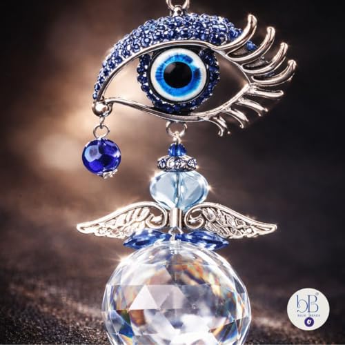BLUE BEADS Home Decor Evil Eye Hanging Wall Hanging for Diwali Gifts/Perfect for Car Hanging Crystal Angel Suncatcher with Turkish Blue Evil Eye Rainbow Maker - Image 2