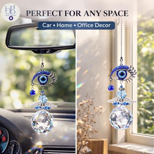 BLUE BEADS Home Decor Evil Eye Hanging Wall Hanging for Diwali Gifts/Perfect for Car Hanging Crystal Angel Suncatcher with Turkish Blue Evil Eye Rainbow Maker - Image 3