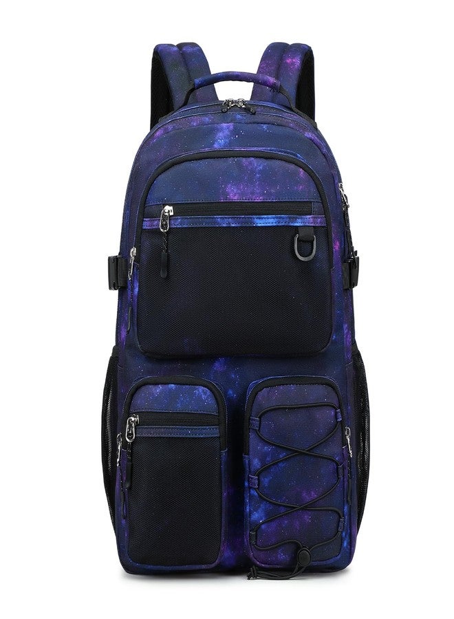 Lohol Multi-Pocket Backpack for Travel College, Heavy Duty Big Bookbag with 15.6 inch Laptop Compartment (Black Purple Galaxy - Image 1