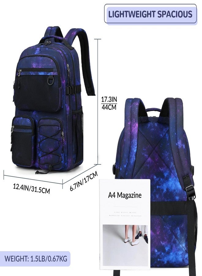 Lohol Multi-Pocket Backpack for Travel College, Heavy Duty Big Bookbag with 15.6 inch Laptop Compartment (Black Purple Galaxy - Image 3