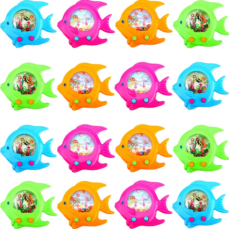 Cotiny 16 Pieces Fish Ring Toss Games Handheld Water Fish Colorful Arcade Retro Pocket Toys for Kids Retro Game Party Favors Game Prizes Travel Pastime - Image 1