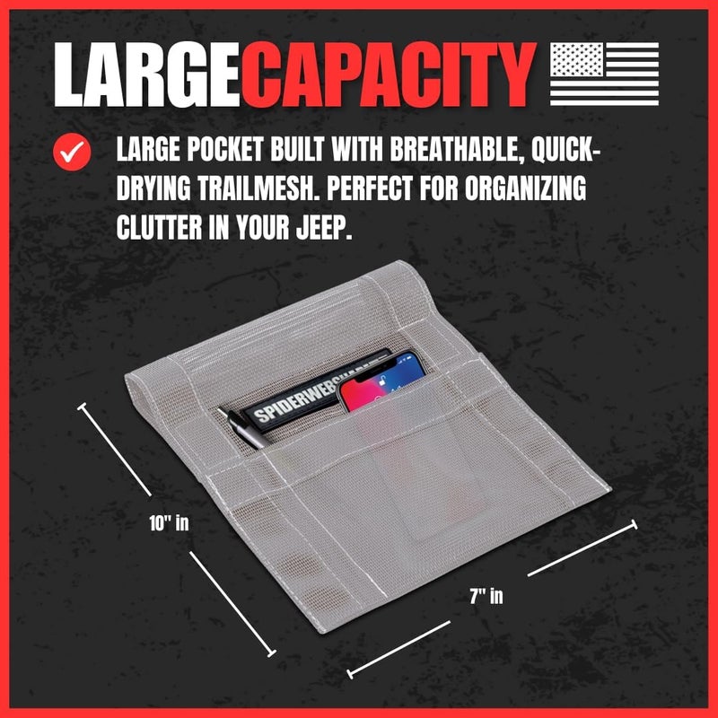 SPIDERWEBSHADE Jeep Wrangler Mesh GrabBag Passenger Accessory Storage Pouch Organizer - Grey - Image 3