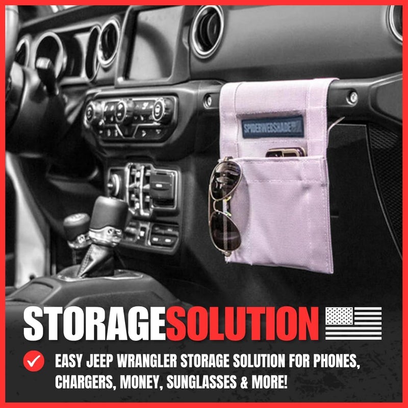 SPIDERWEBSHADE Jeep Wrangler Mesh GrabBag Passenger Accessory Storage Pouch Organizer - Grey - Image 2