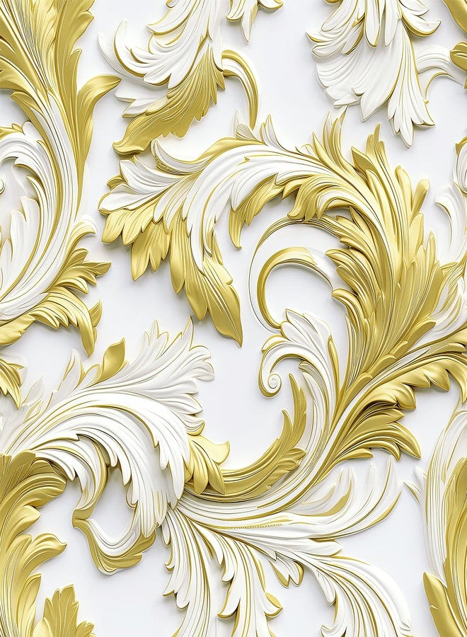 LaCheery Gold and White Feather Wallpaper Peel and Stick Faux 3D Embossed Wallpaper Gold White Contact Paper for Cabinets Drawers Bathroom Accent Walls Removable Modern Wall Paper Roll Decor 17.5"x80" - Image 1
