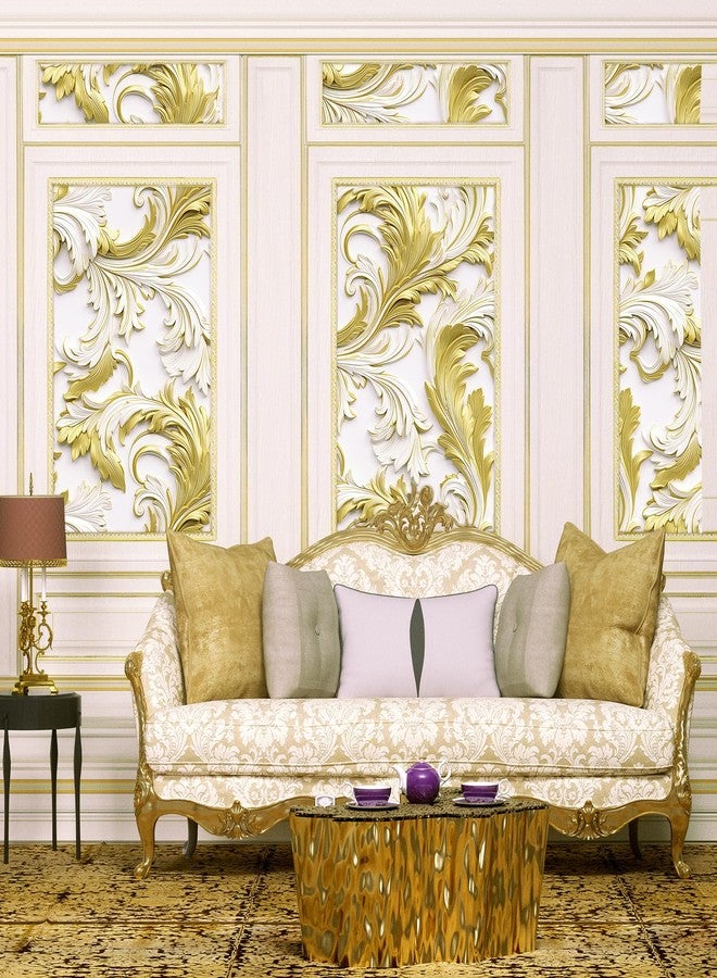 LaCheery Gold and White Feather Wallpaper Peel and Stick Faux 3D Embossed Wallpaper Gold White Contact Paper for Cabinets Drawers Bathroom Accent Walls Removable Modern Wall Paper Roll Decor 17.5"x80" - Image 5