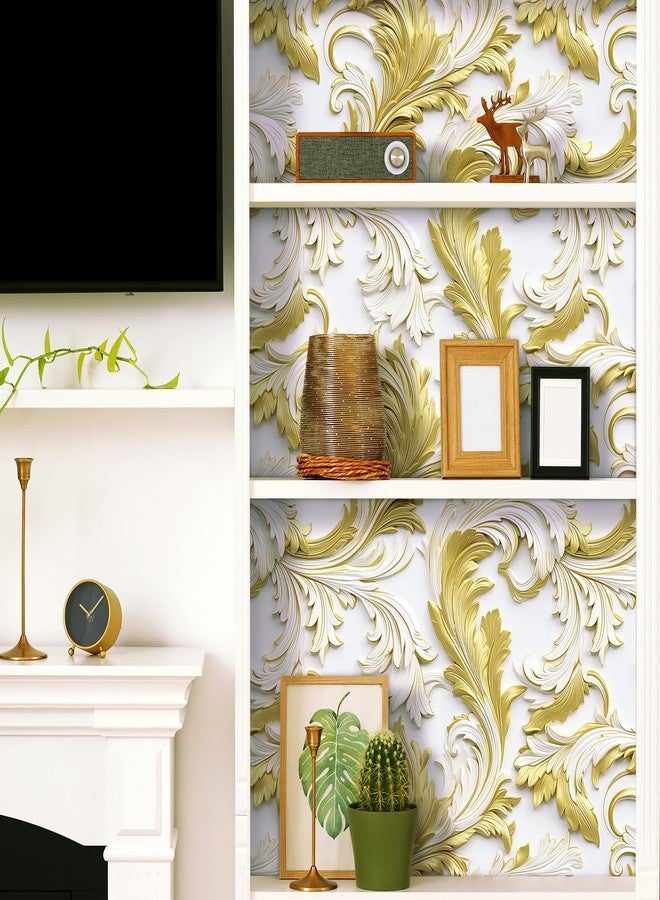 LaCheery Gold and White Feather Wallpaper Peel and Stick Faux 3D Embossed Wallpaper Gold White Contact Paper for Cabinets Drawers Bathroom Accent Walls Removable Modern Wall Paper Roll Decor 17.5"x80" - Image 4