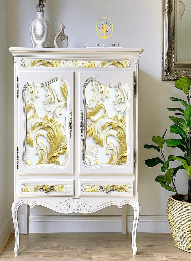 LaCheery Gold and White Feather Wallpaper Peel and Stick Faux 3D Embossed Wallpaper Gold White Contact Paper for Cabinets Drawers Bathroom Accent Walls Removable Modern Wall Paper Roll Decor 17.5"x80" - Image 3