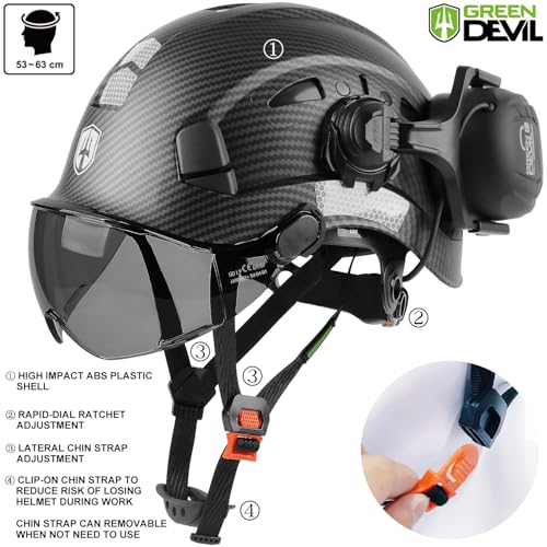 GREEN DEVIL Hard Hat Safety Helmet with Visor and Bluetooth Ear Muffs Full Protection Vented Work Hardhat ANSI Z89.1 Cascos De Construccion for Industrial Construction Forestry - Image 4