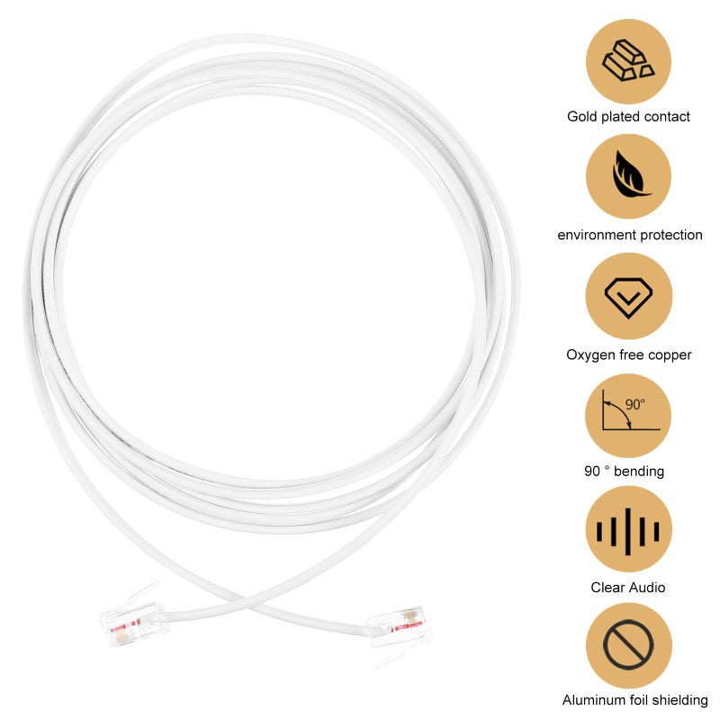 Flat Telephone Cable RJ11 2 Core 2m White for Home Office Phone Connection - Image 5