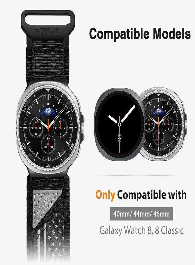 ULTIMAL Band Compatible with Samsung Galaxy Watch 8 40/44mm, watch 8 Classic 46mm for Men Women,Nylon Sport Breathable Replacement Strap,Black USA Flag - Image 2