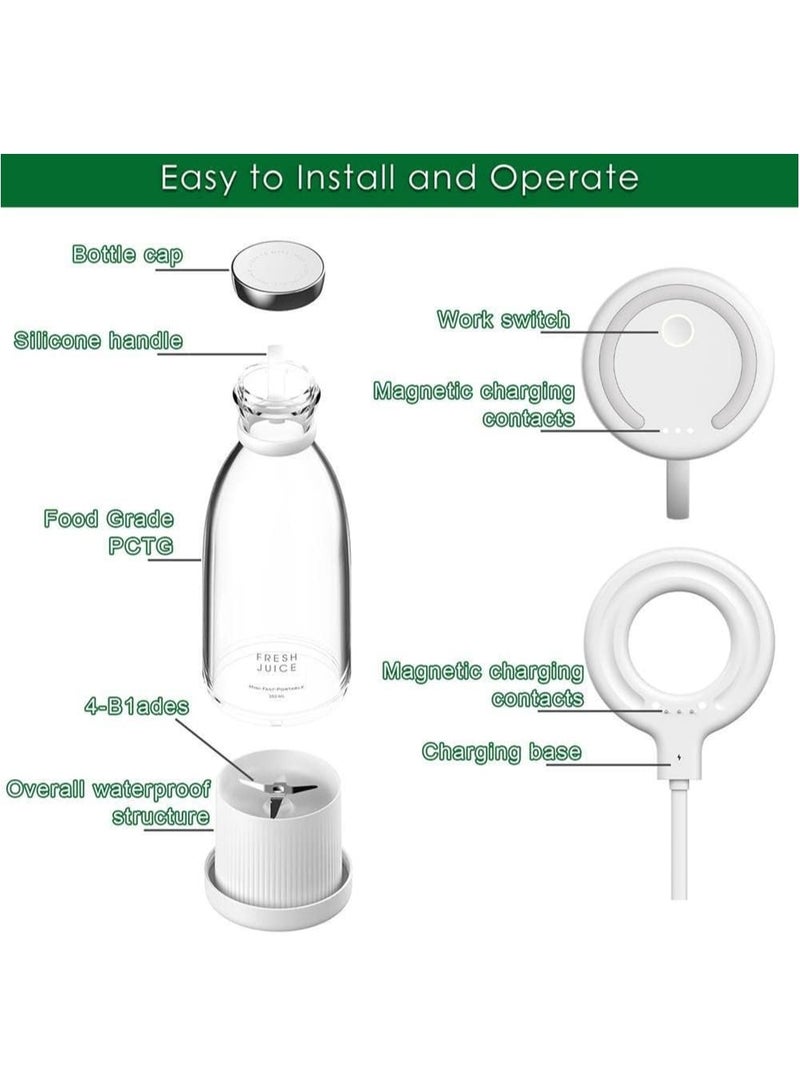 Portable Juicer Blender, USB Rechargeable Small Size Blender, Juice Cup, Strong Blending with Six Blades, Fruit and Vegetable Blender, Blender for Travel and Home (White)  - Image 4