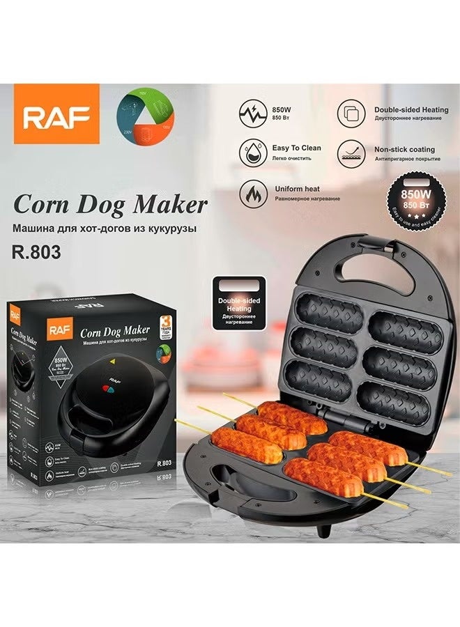 آر إيه أف ماكينة كهربائية منزلية لصنع الهوت دوغ، ماكينة صنع الهوت دوغ والوافل بستة فتحات، ماكينة صنع الكورن دوغ والوافل مع صفيحة طلاء غير لاصقة، ماكينة صنع الهوت دوغ ومحمصة الخبز R.803 - Image 2