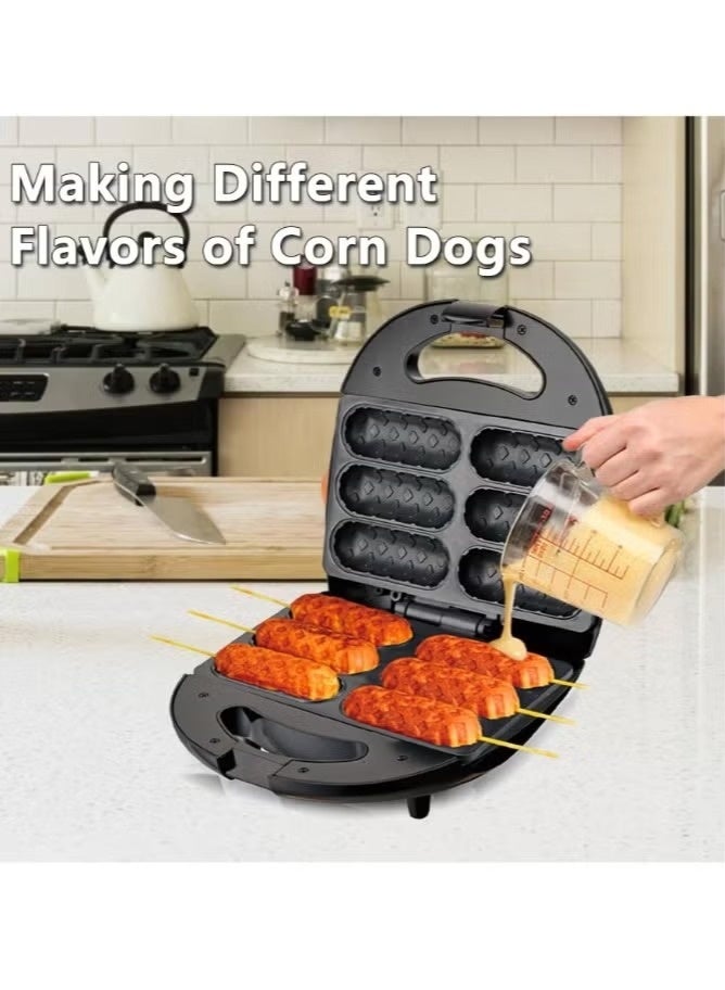 آر إيه أف ماكينة كهربائية منزلية لصنع الهوت دوغ، ماكينة صنع الهوت دوغ والوافل بستة فتحات، ماكينة صنع الكورن دوغ والوافل مع صفيحة طلاء غير لاصقة، ماكينة صنع الهوت دوغ ومحمصة الخبز R.803 - Image 4