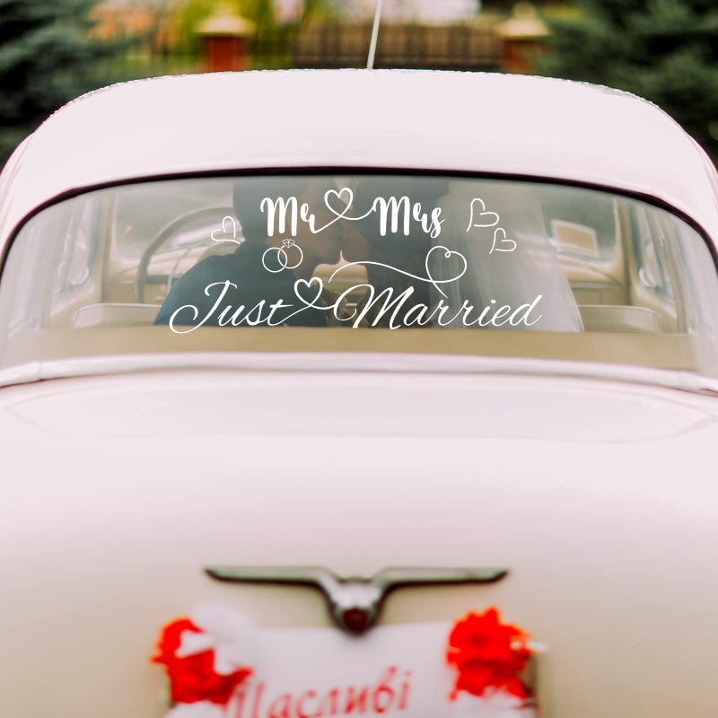 2 Pieces Just Married Car Decals Wedding Car Decorations Vinyl Decal Window Sticker Mr and Mrs Removable Decals for Wedding Honeymoon Car Decoration Supplies 224 x 79 Inch Just Married Style