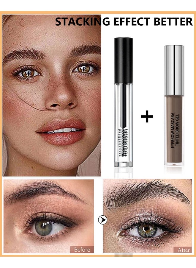 LYSdefeu Waterproof Tinted Eyebrow Gel Dark Brown & Clear Brow Setting Glue Liquid Mascara Eye Brow Cream Long Lasting Smudgeproof Brow Filler Makeup Setbrow Fast Sculphalloween Thanksgiving For Girl 04 - Image 4