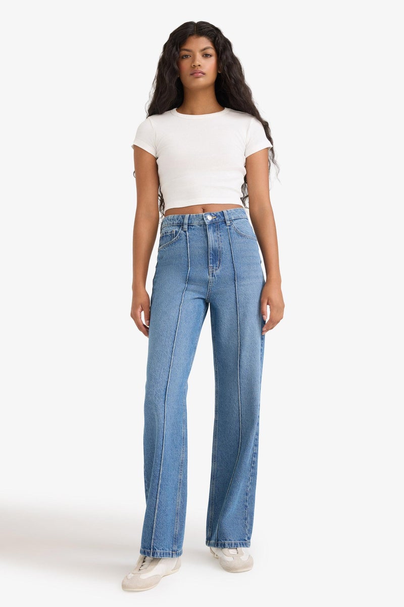 DeFacto Blue Woman 90's Wide Leg High Waist Straight Leg Jeans Casual - Image 2