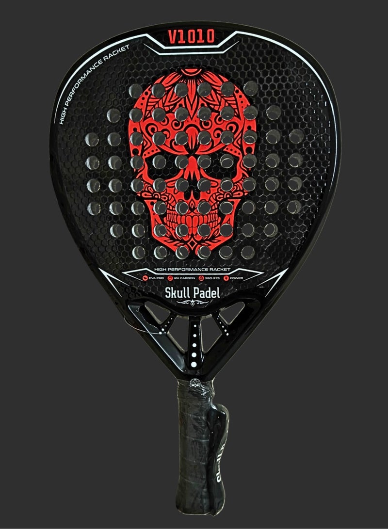 Skull Padel Padel Racket | V1010 RED BLACK 12K CARBON | For Advanced Players - Image 1